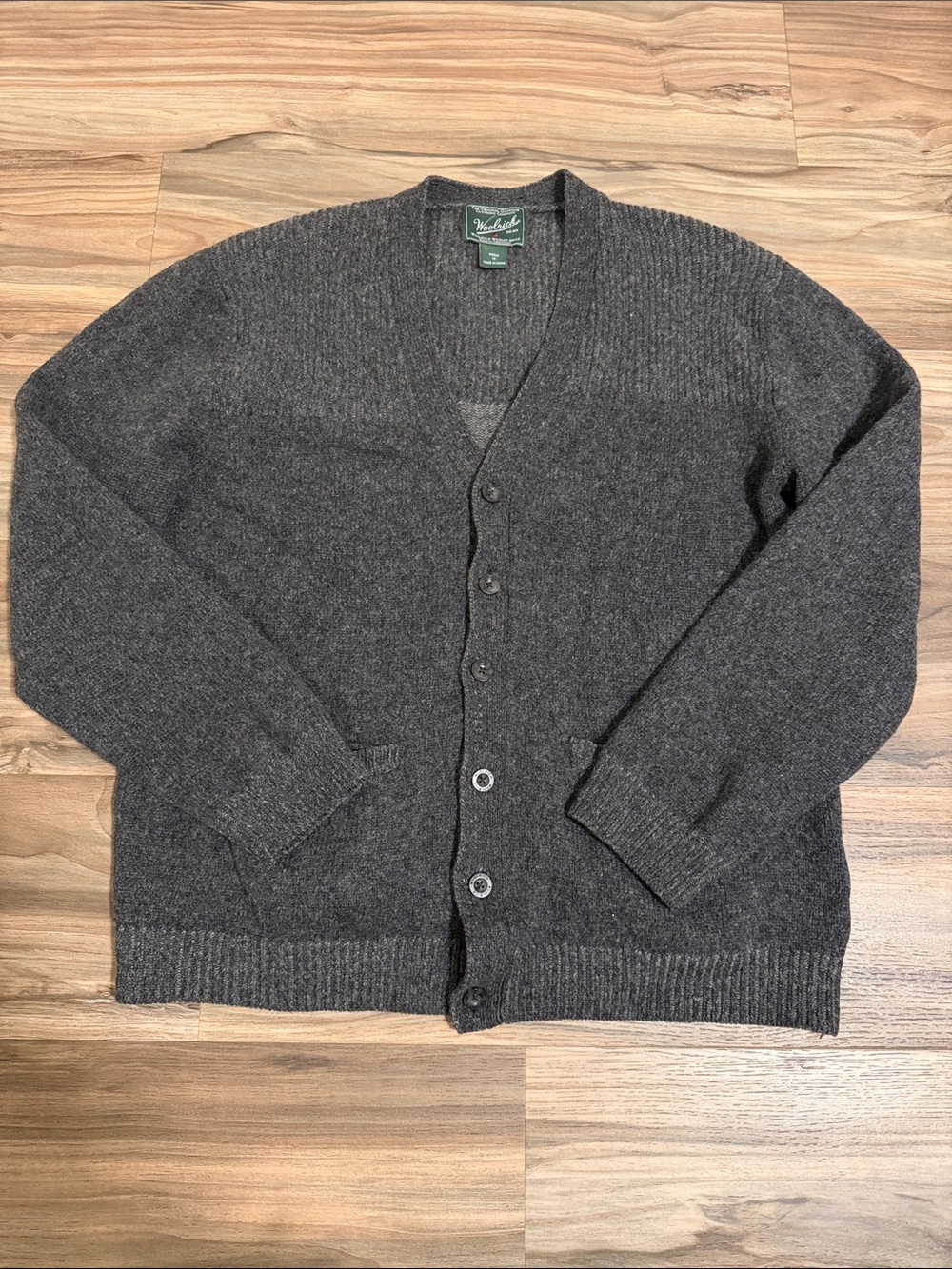 WOOLRICH V Neck Lambs Wool Blend Button Up Cardigan Sweater Men M Grandpa